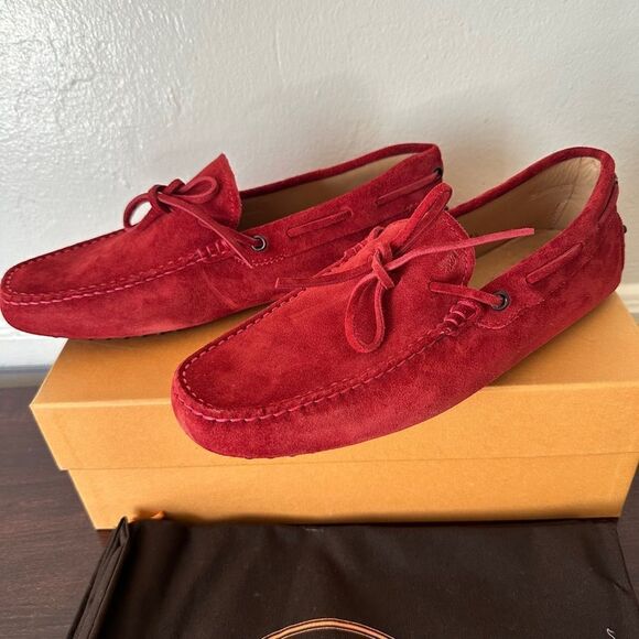TOD’S Men\'s Red Suede slip-on driving Loafers size US6 1/2 , EU 39 new in box main image 13
